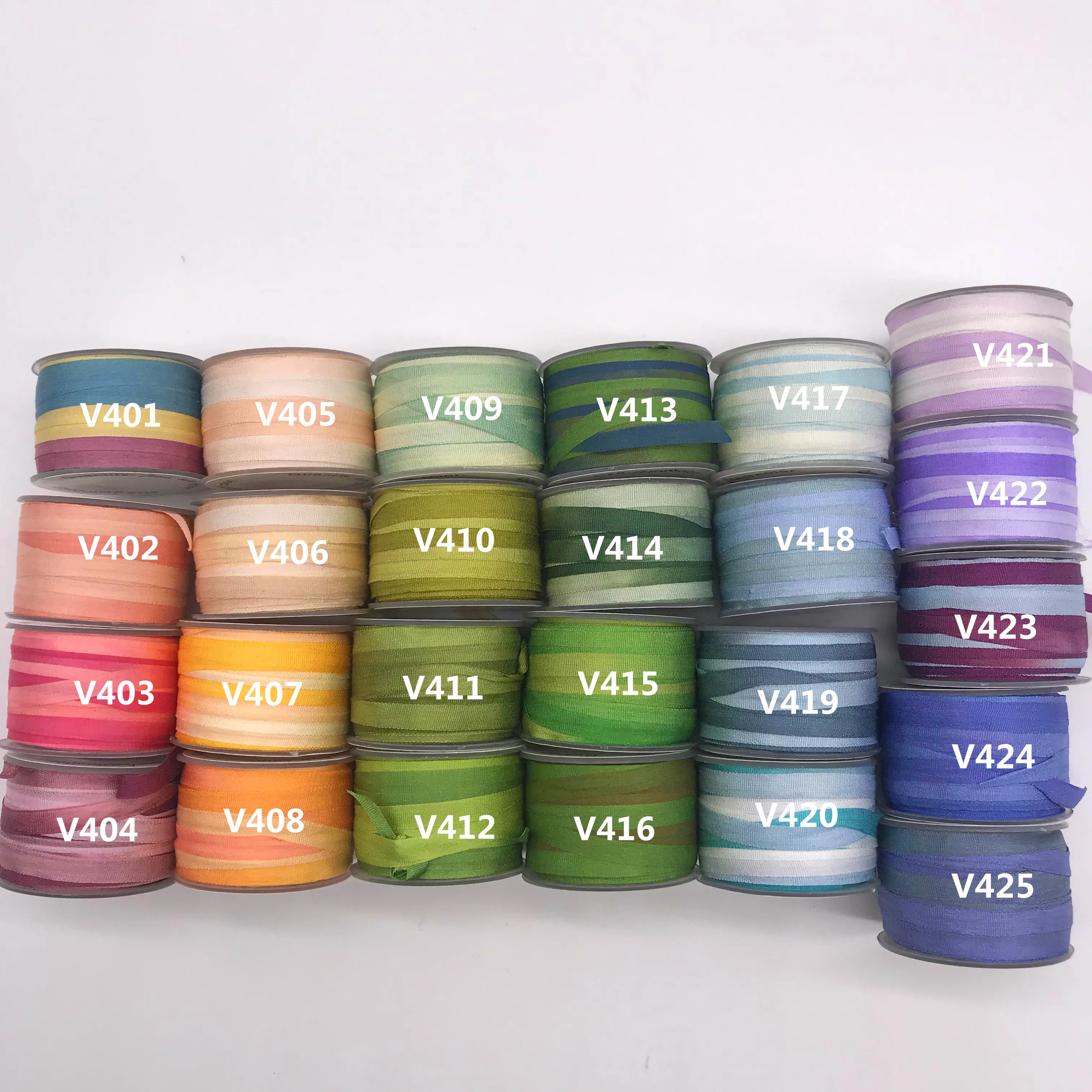 4mm silk ribbon variegated color,100% real pure silk thin taffeta soft silk ribbons for embroidery