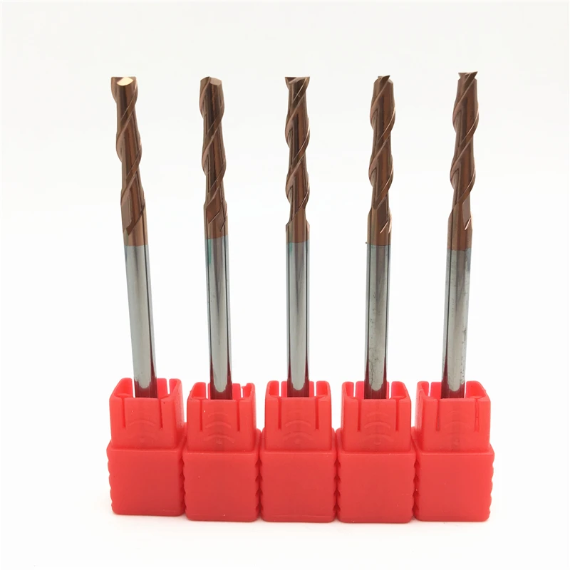 Ensemble de fraises à bout plat en carbure massif, 5 pièces, HRC60 2F-D4 * 75L 4mm, deux cannelures spiralées revêtues TiAlN CNC