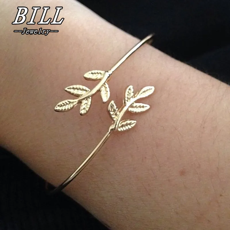 Gold Color Leaves Cuff Bangles for Women Fashion Open Bangle Open Cuff Bracelet Pulseiras Pulseira Feminin Wholesale Jewelry