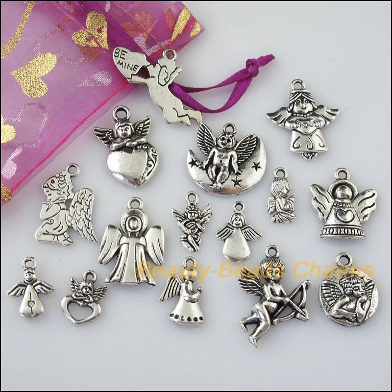 15Pcs Antiqued Silver Color DIY/ Lovely Angel Mixed Charms Pendants