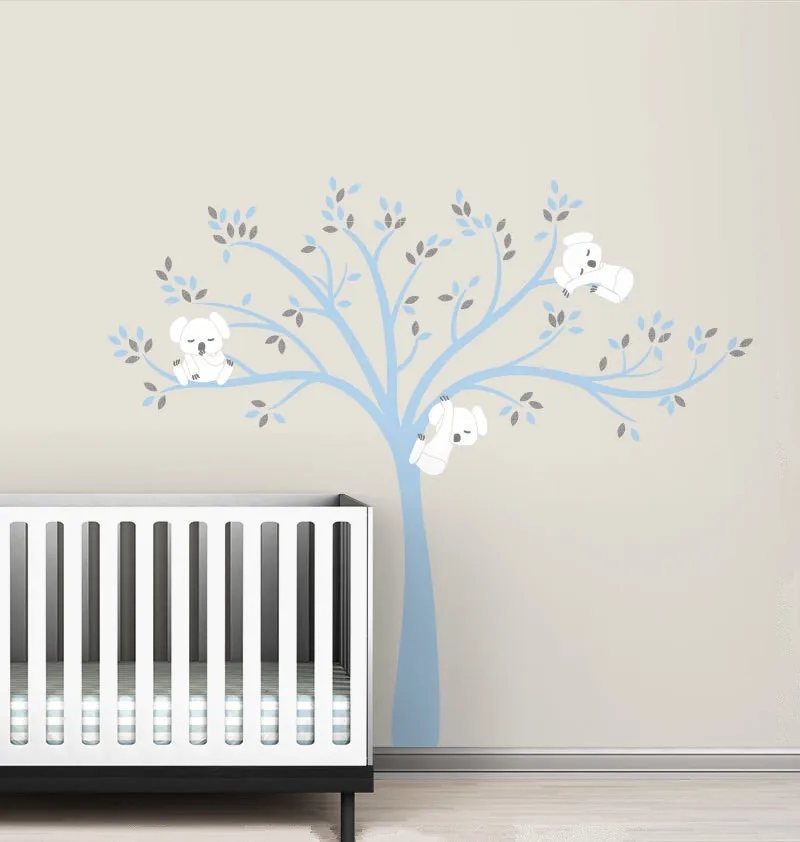 Koala Family on White Tree Branch Vinyls Wall Stickers Nursery Decals Art Removable Mural Baby Children Room Sticker Home D456B