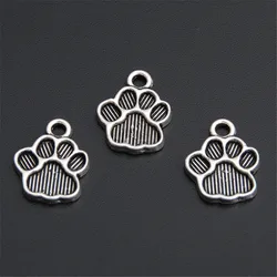 50pcs  Silver Color Metal Dog Paw Print Footprint Charms Pendant For Necklace Bracelet Jewelry Making Findings DIY Craft A2767