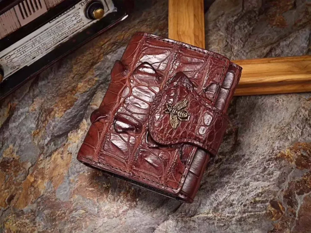 Genuine/Real crocodile tail skin leather bank card holder money cash case and wallet coin case metal bee coin case free ship