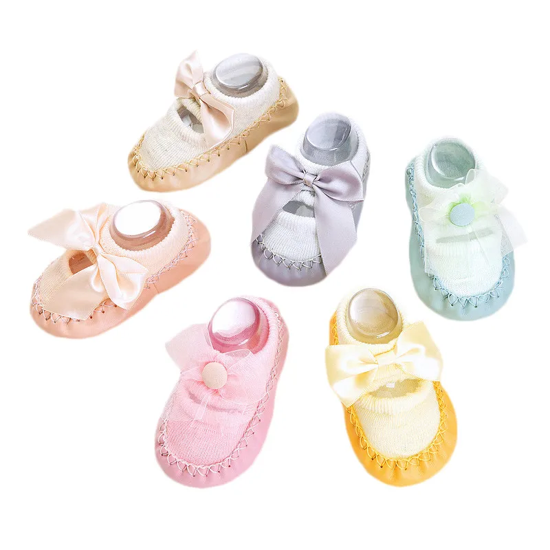 Bow Infant Baby Socks With Rubber Soles Floor Summer Baby Socks Boy Girls Anti Slip Leather Baby Floor Socks Shoes Clothes