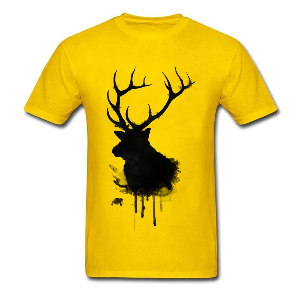 Black Water Ink Elk Painting Tshirt Custom Make Shirt Pure Cotton Casual Tops Street Style Popular Men T Shirts Deer Sketch