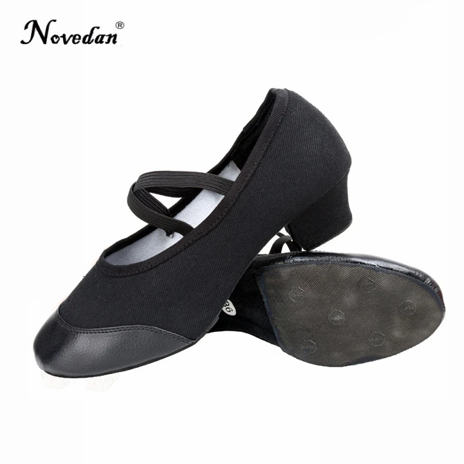 Teacher Dance Shoes Canvas Leather Ballet Shoes Square Low Heel Dancing Shoes Black/Red Girls Women\'s Shoes Teaching Practice