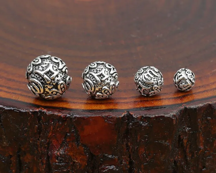 Vintage 925 Silver Tibetan Six Words Proverb Loose Beads Tibetan Jewelry Beads