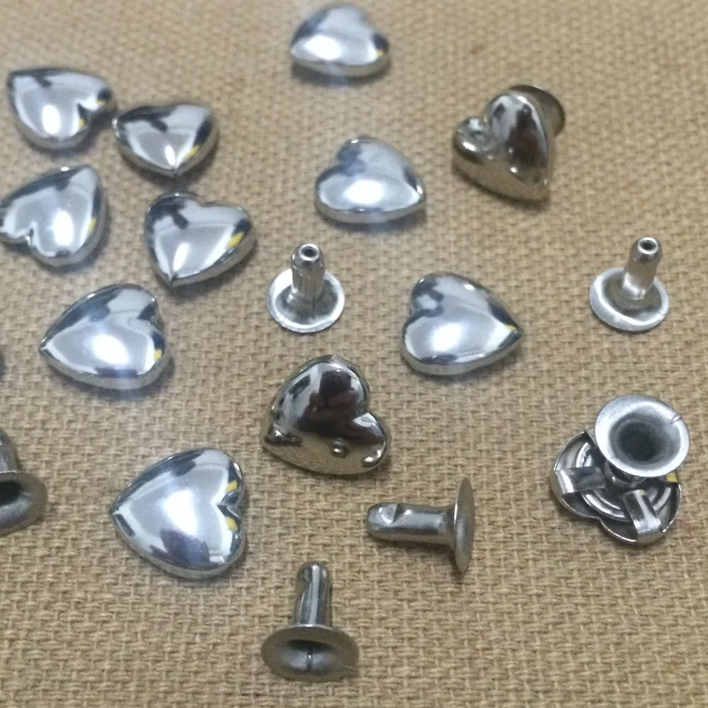 100PCS 10MM Silver Heart Studs Punk Spike Studs Spots Fashion Rivet DIY Bags Belt Shoes Wallet Craft Fit For DIY Shipping Free