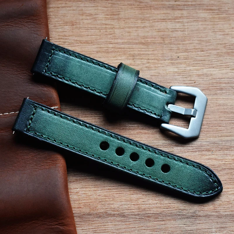 Thick Watch Band Vintage Leather Strap 20mm 22mm 24mm With Stainless Steel Buckle Watch Strap Belts Bracelet for Panerai KZB02