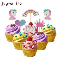 JOY-ENLIFE 24pcs/lot Unicorn Cartoon Cake Cupcake Topper Food Picks for Kids Baby Shower Birthday Party Cake Decoration