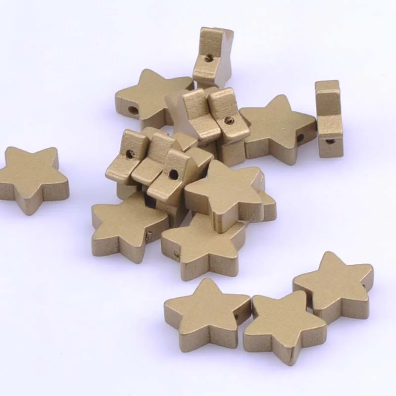 Gold and silver Color Natural Wooden Star Wooden Spacer Beads For Jewelry making DIY kids 19mm 20pcs MT1487X