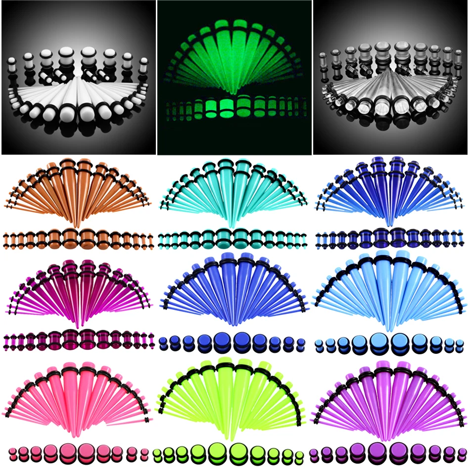 36pcs/lot Acrylic Ear Gauge Taper and Plug Stretching Kits Mixed Color Ear Flesh Tunnel Expansion Piercing Body Jewelry 14G-00G