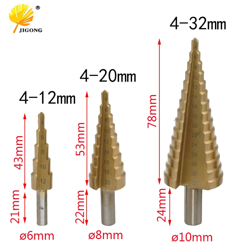 4-12mm 4-20mm 4-32mm HSS4241 Acciaio Grande Passo Cone Titanium Rivestito In Metallo punta del trapano Cut Tool Set Hole Cutter All\'ingrosso