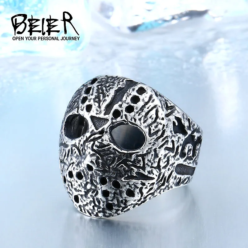 BEIER New Halloween Men Ring 316L Stainless Steel Biker Jason Voorhees Hockey Antique Jewelry BR8-192