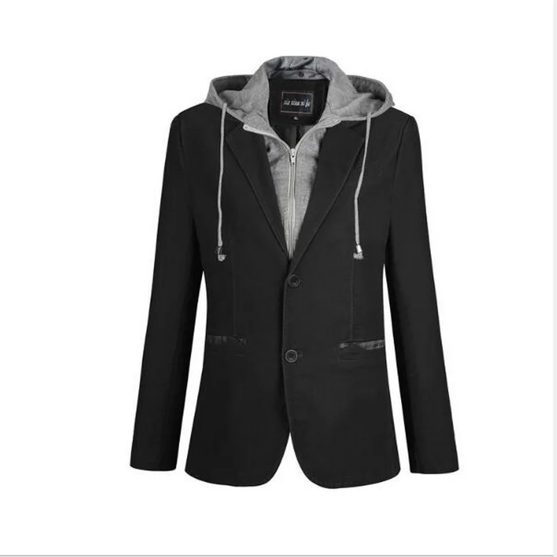 Blazer masculino com capuz de fivela única, jaqueta de algodão, terno masculino, tampa de descarga, duas peças falsas