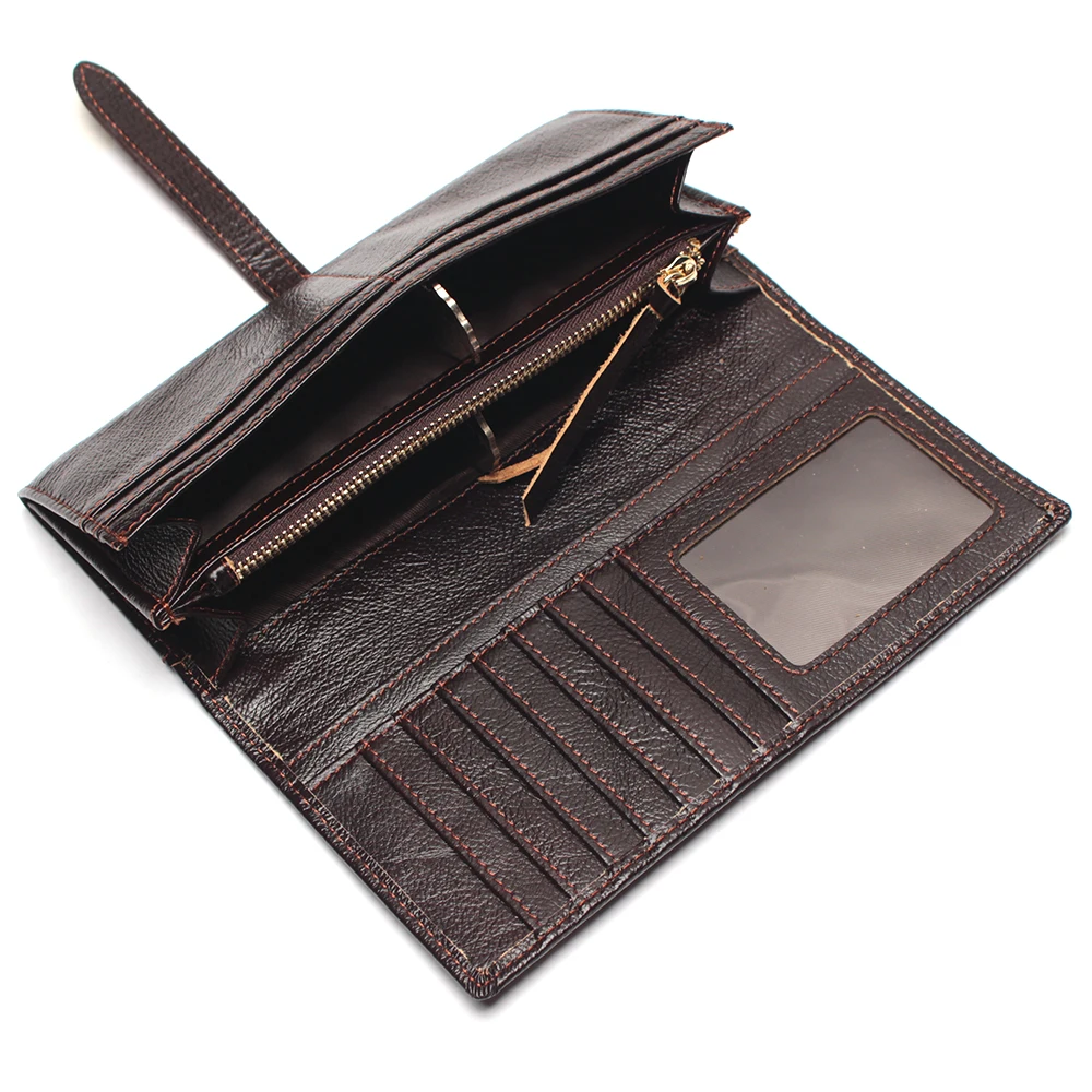 Coffee Luxury Brand 100% Genuine Cowhide Leather High Quality Men Long Wallet Coin Purse Vintage Designer Male Carteira Wallets