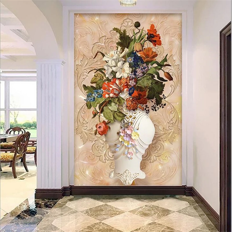 beibehang Custom wallpaper 3d photo mural vase flower pattern 3d three-dimensional porch aisle TV background wall paper 3d mural