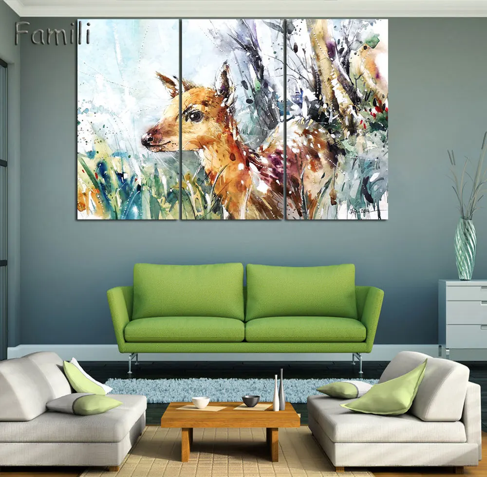 

3pcs Top Fashion modular picture deer canvas Print wall picture living room decorative Oil Painting mass effect No frame