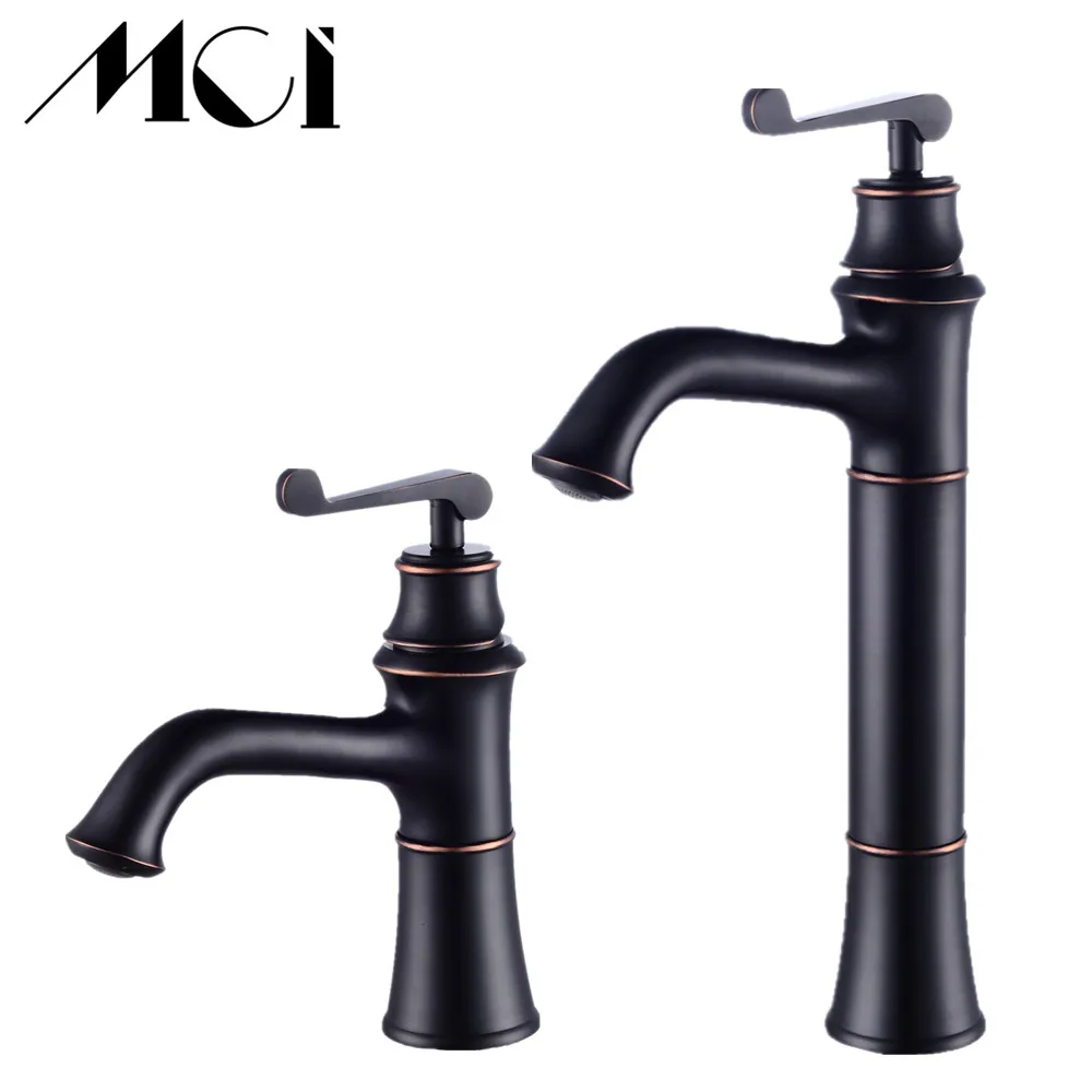 

Basin Faucets Black Brass Retro Bathroom Basin Sink Mixer Taps Deck Mounted Single Holder Swivel Spout Black Faucet Torneira Mci