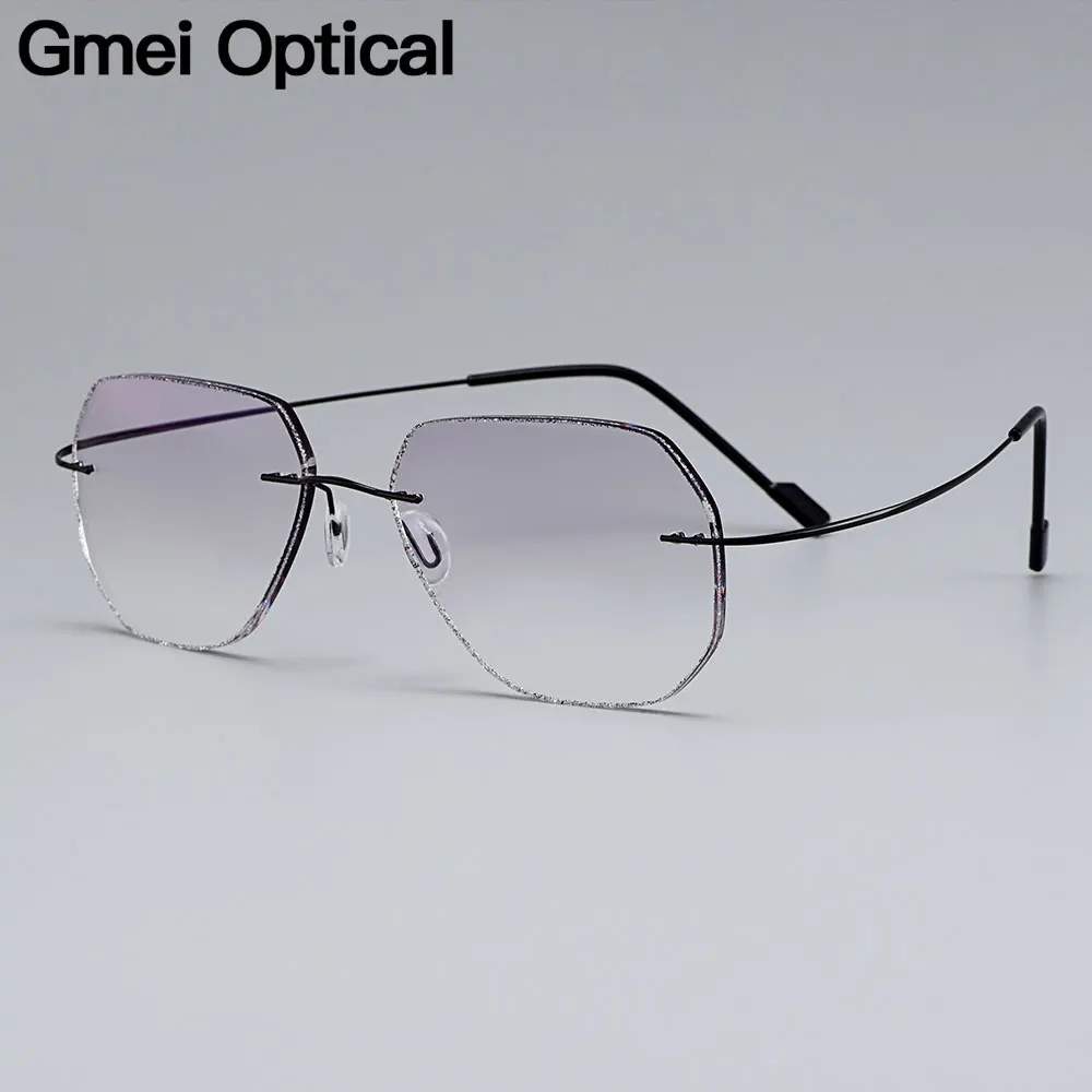 

Gmei Optical Classic Ultra-light Black Titanium Alloy Men's Rimless Glasses Frame With Gradient Grey Tint Plano Lenses T80896