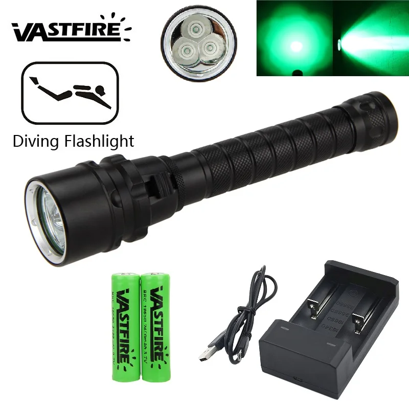 

2000lm Rechargeable 3x XPE Green LED Scuba Diving Underwater Flashlight Torch Light Lamp