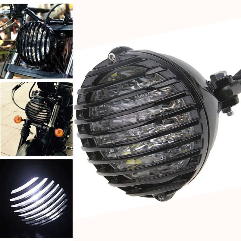 

Black Motorcycle Finned Grill Led Headlight for HARLEY HONDA YAMAHA SUZUKI KAWASAKI CHOPPER/BOBBER/CAFE RACER / TOURING