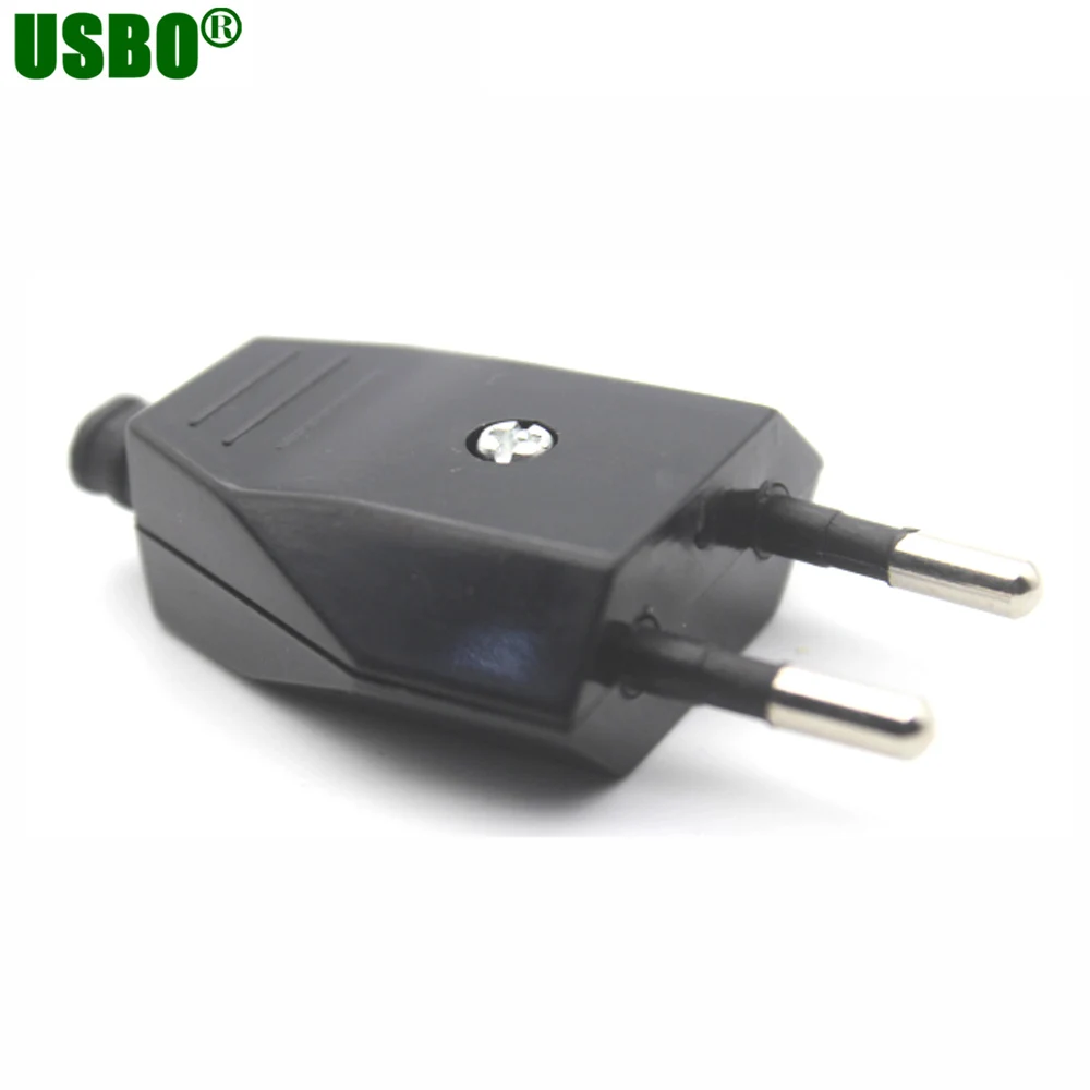 1pcs Black White 250V 2.5A European Power Cable Plug 2 Polarity Electrical Male Rwirable Connector EU DIY Wired Electrode Plug