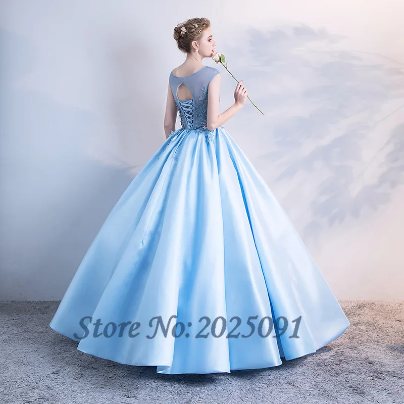 Hot Koop Blue Quinceanera Jurken 2019 Kant Applicaties Kralen Baljurk Lange Prom Gown Puffy Sweet 16 Jurk Voor 15 jaar