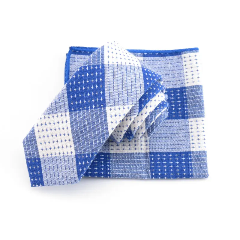 Men's sapphire white Ties 3 pcs set stars Bowtie and handkerchief cotton Tie Accessories For Men fashion meeting neckties blue