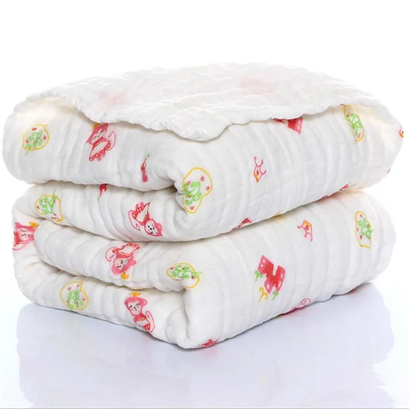 Kids Muslin Cotton Sleeping Blanket Bath Towel 110x110cm Strong Water Absorption 6 Layers Baby Breathable Bedding Muslin Blanket