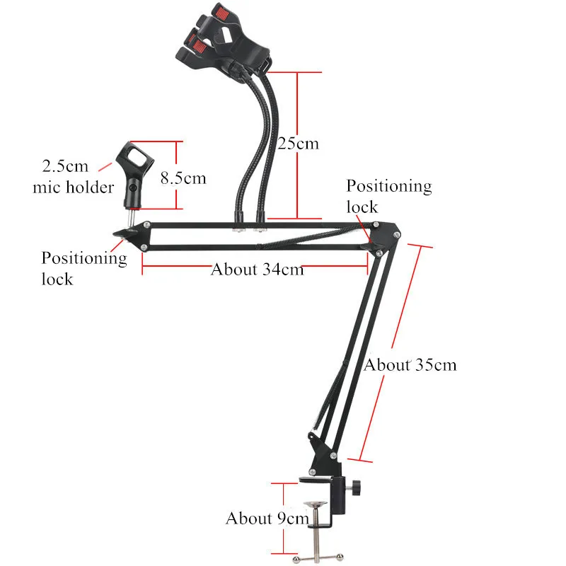 New Adjustable Recording Microphone Arm Stand with Mic Round Shape Wind Pop Filter Mask Shield and Phone Holder