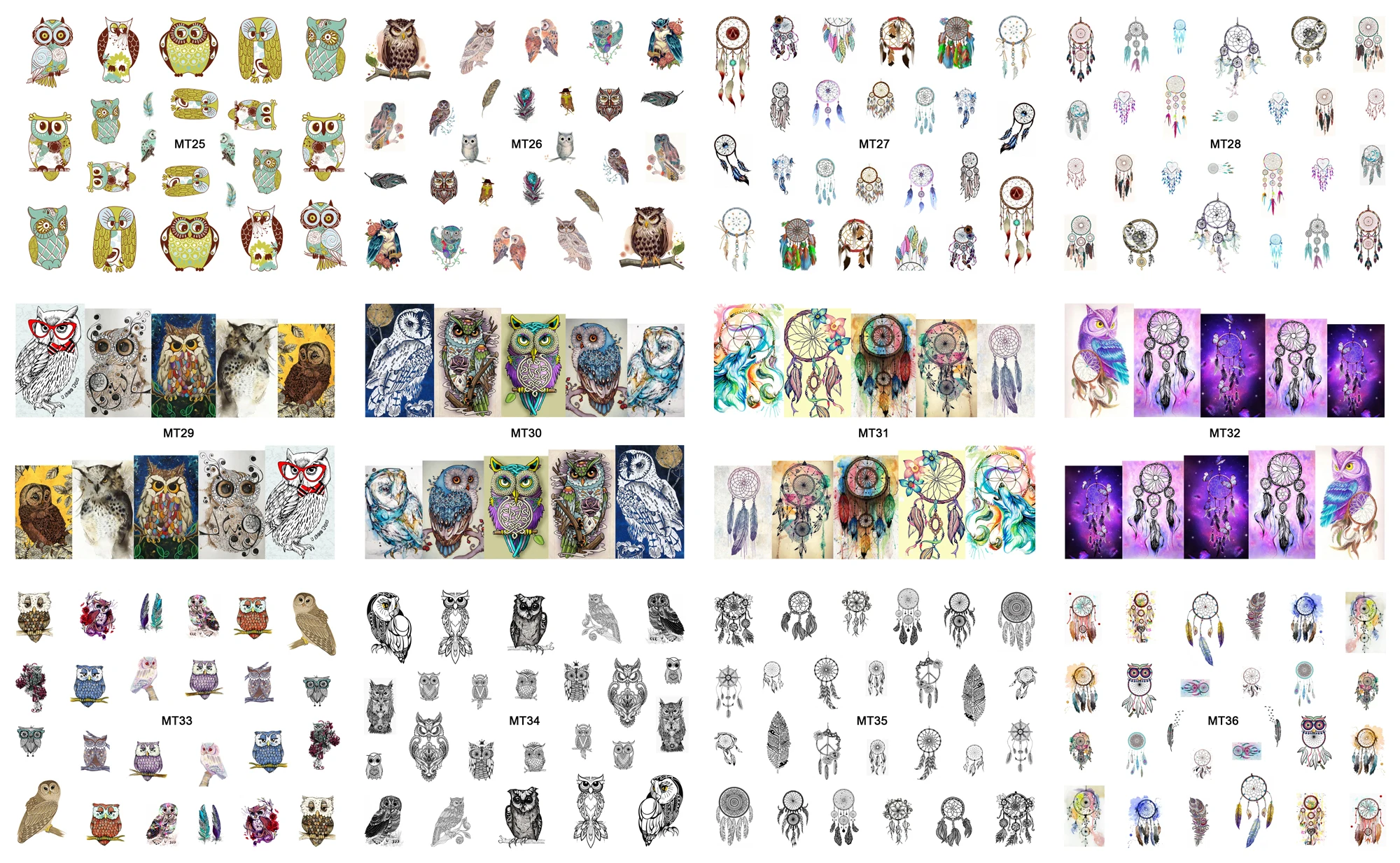 1 hoja de pluma de búho de belleza para uñas MT26, pegatina de  transferencia de agua para arte de uñas, tatuaje, herramienta DIY /  Utensilios para manicura, image size:2000x1233