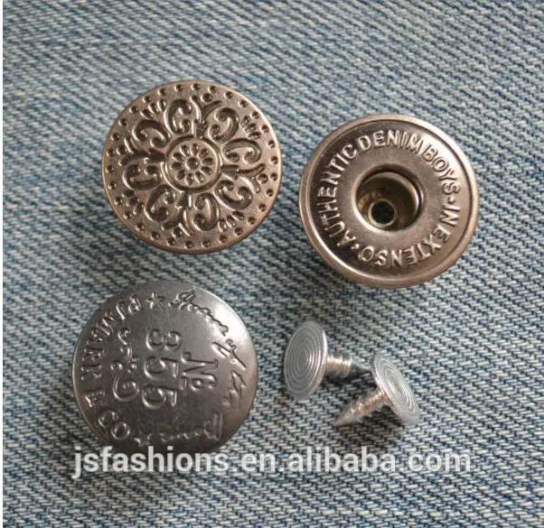 1000 pcs customize Logo Color Jeans button Jeans Studs Buttons in Brass with Pins Hammer on Type Tack Denim Jean button