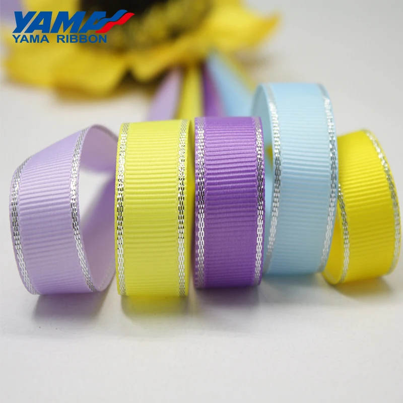 YAMA Silver Metallic Edge Grosgrain Ribbon 6mm 9mm 16mm 25mm 38mm 100yards Diy Gift Packing Decoration Wedding Crafts