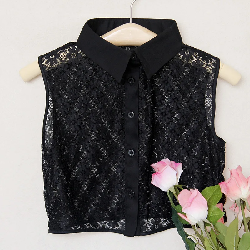 

Women Detachable Lace Neckline Half Shirt Fake Collar Bib Elegant Solid Pretty Hollow Embroidery Floral Decoration Accessories
