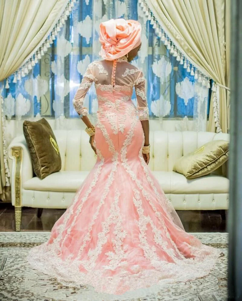 African Style Muslim Mermaid Wedding Dresses with Half Sleeve Appliqued Nigerian Bridal Gown Covered Vestido de Novia