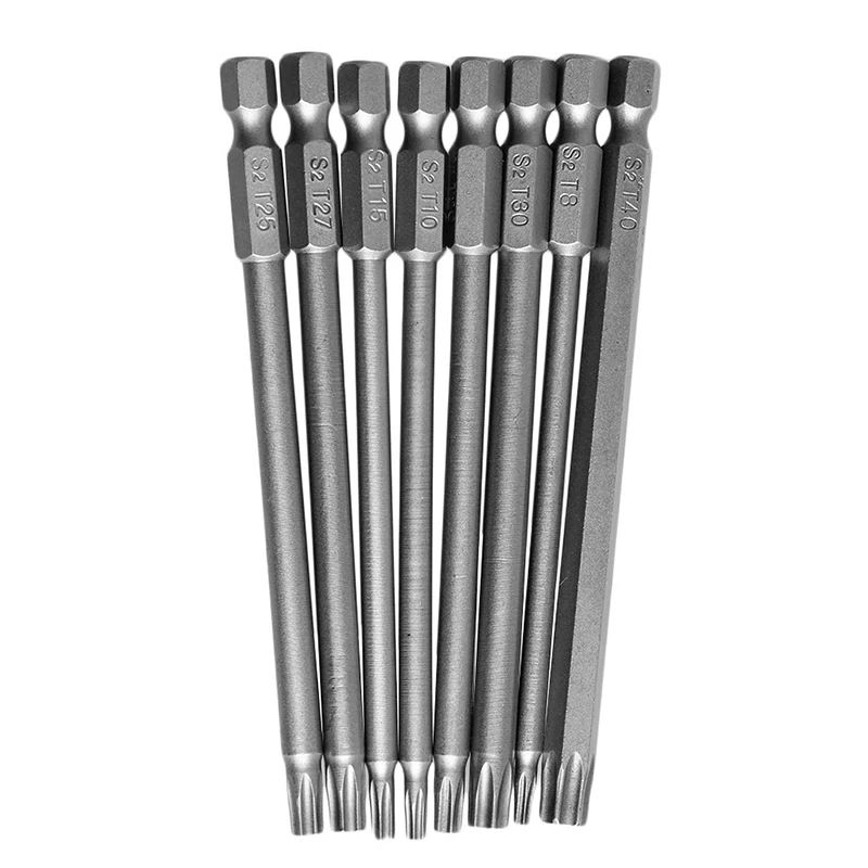 8Pcs/Set T8-T40 100mm Length Magnetic Torx Screwdriver Bits 1/4\