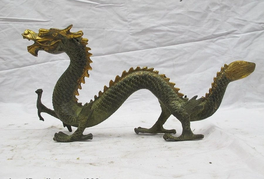 

Chinese Dynasty Feng Shui fly Dragon Bronze Copper Gilt Dragon Decor Statue 25cm