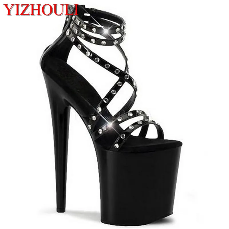 

20 cm high heel, waterproof big yards Roman hollow out sandals, unique runway rivets Dance Shoes