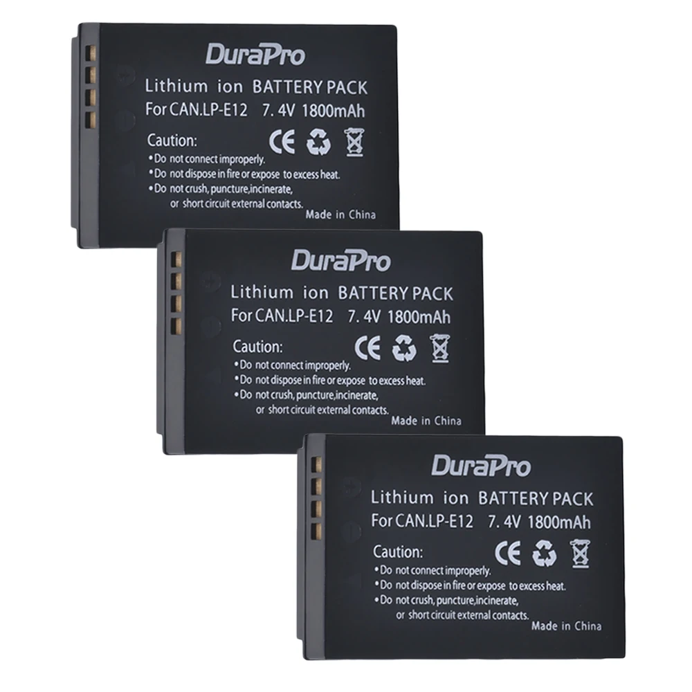 3 x DuraPro LP-E12 LPE12 LP E12 Camera Battery Bateria AKKU + LCD USB Dual Charger For Canon M 100D Kiss X7 Rebel SL1 EOS M1