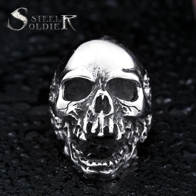 Steel soldier devil punk skull ring stainless steel vintage ring for men titanium steel drop shipping jewelry