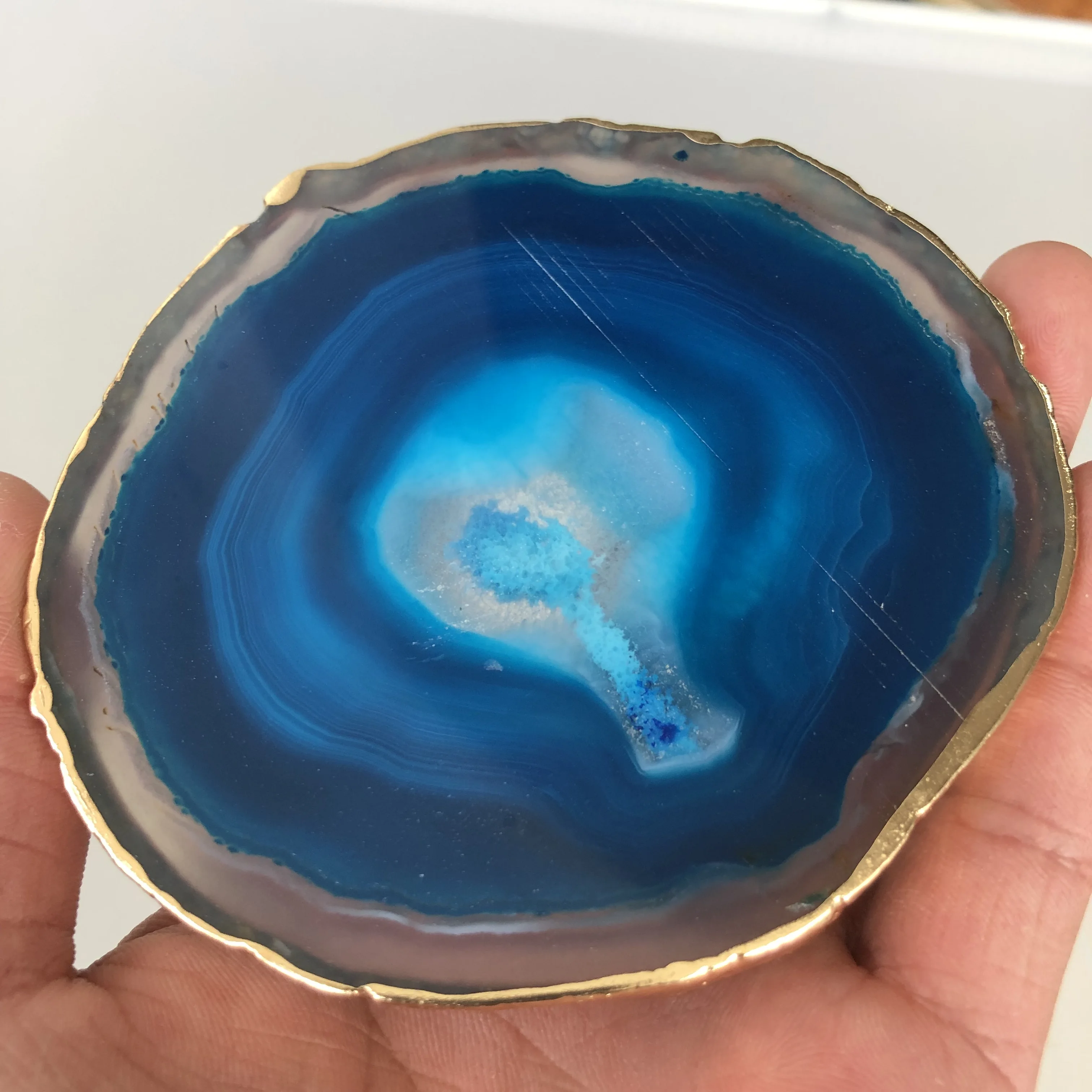 

95-100mm blue crystal agate plate Geode slice crystal mineral coasters heal