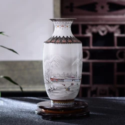 Antique Jingdezhen Ceramic Vase Vintage Vase Desk Accessories Crafts Snow Flower Pot Traditional Chinese Style Porcelain Vase