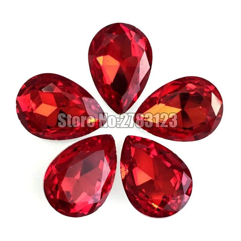 Factory sales red color pointback good quality AAA+ Glass Crystal drop shape loose rhinestones Nail, clothing accessories