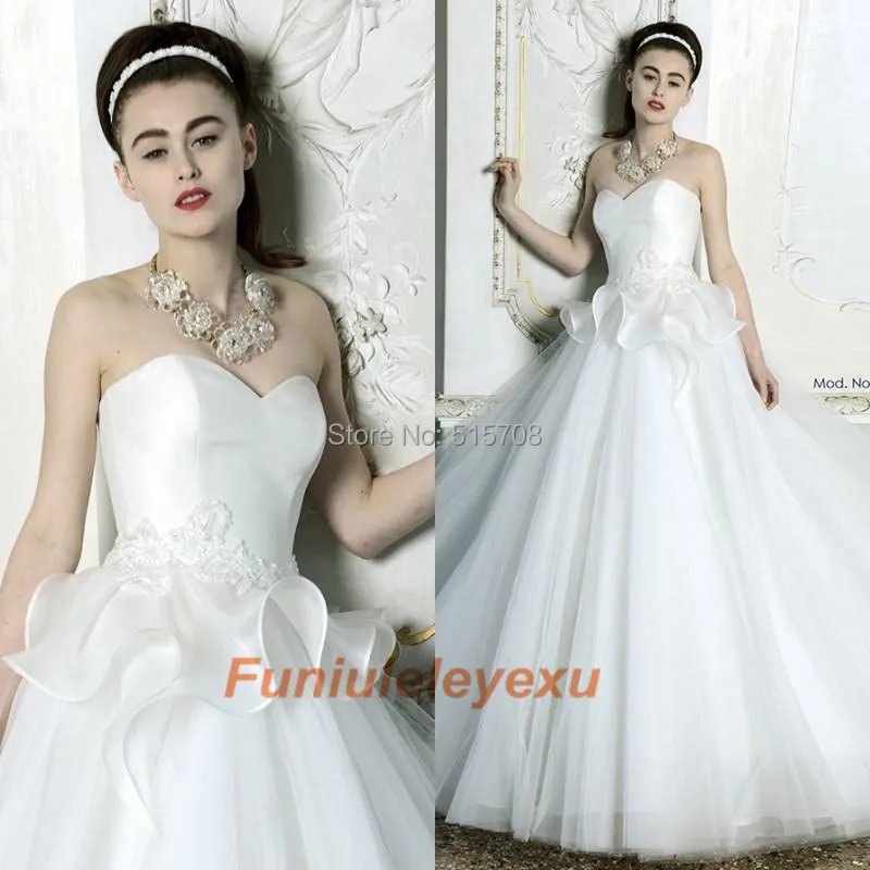 Gorgeous Newest White Wedding Dresses Ball Gown Sweetheart Floor Length Appliqued Tulle Custom Made Organza Bridal Gowns