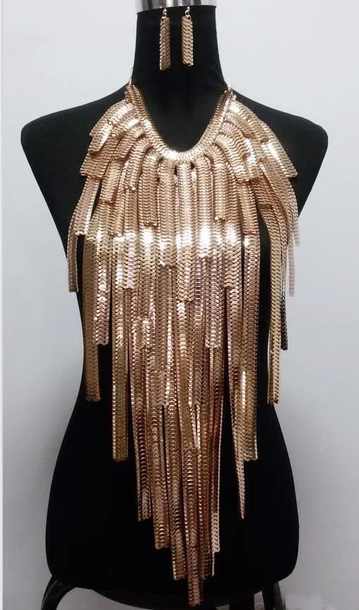 Fashion Long Chains Tassel Choker Necklace Women Wedding Bridal Statement Large Collar Necklace Jewelry