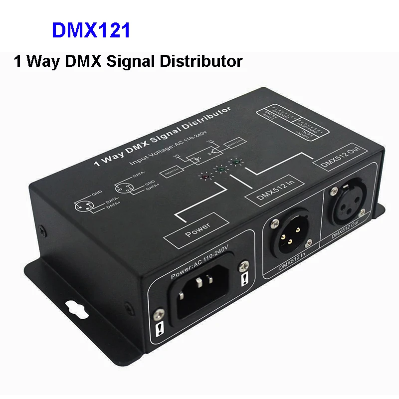 DMX121 DMX512 wzmacniacz LED Splitter;1CH 1 port wyjściowy sygnału DMX dystrybutora AC100V-240V DMX regenerator sygnału