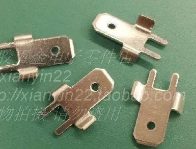 100pcs/ lot  Free shipping  6.3mm tinned copper inserts welded lug connection terminals 250 inserts the PCB solder terminals