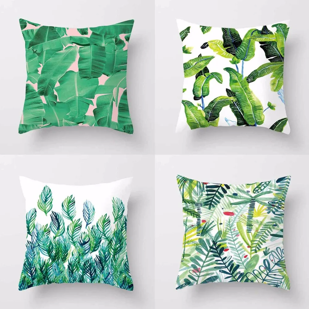 16 colors pillow case hot saleTropical Green Plant Leaves Flower Linen Cover Pillow Case green print pillowcases  pp19