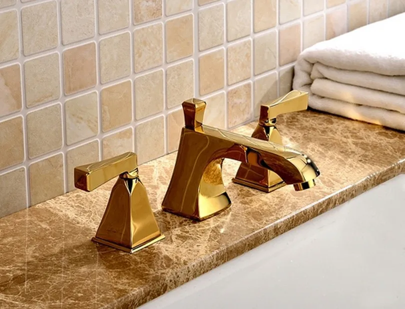 

gold Patent Water Saving Luxurious Brass 8 Inch Widespread Golden Basin faucet Bathroom Taps BF912